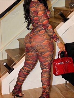 Women’s Red Snake Print Jumpsuit